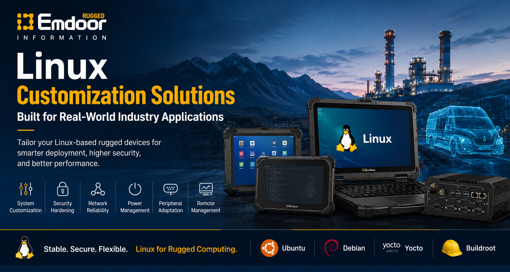 Soluções de personalização Linux para dispositivos robustos: construídas para aplicações industriais do mundo real