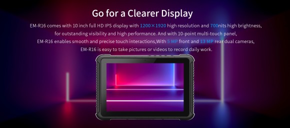 700 nits high-brightness screen of EM-R16 visible in sunlight