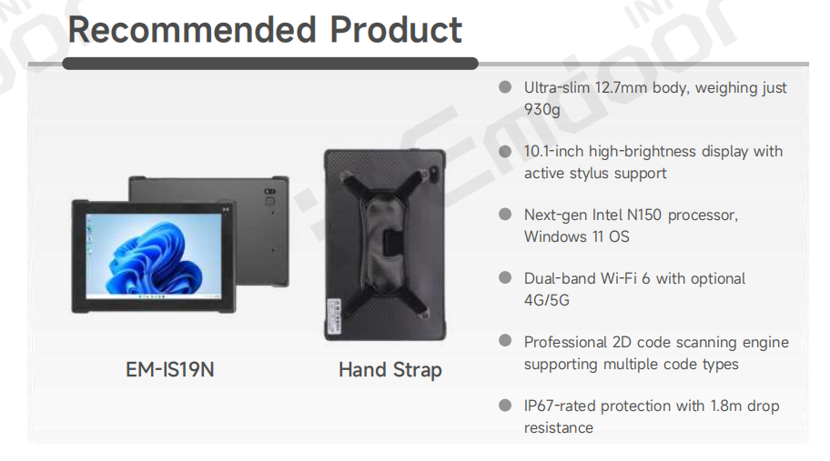 A solução da InfOumações do EmdoOu coloca o EM-IS19N Light-Thin Commercial Rugged Tablet Nas mãos do servidOu, transfOumEo-os de simples tomadOues de pedidos em consultOues de vendas experientes.