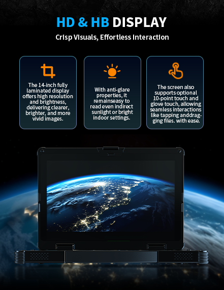 A feature graphic showcasing the durable, military-grade body of a rugged laptop designed to withstand drops, impacts, and harsh environments.