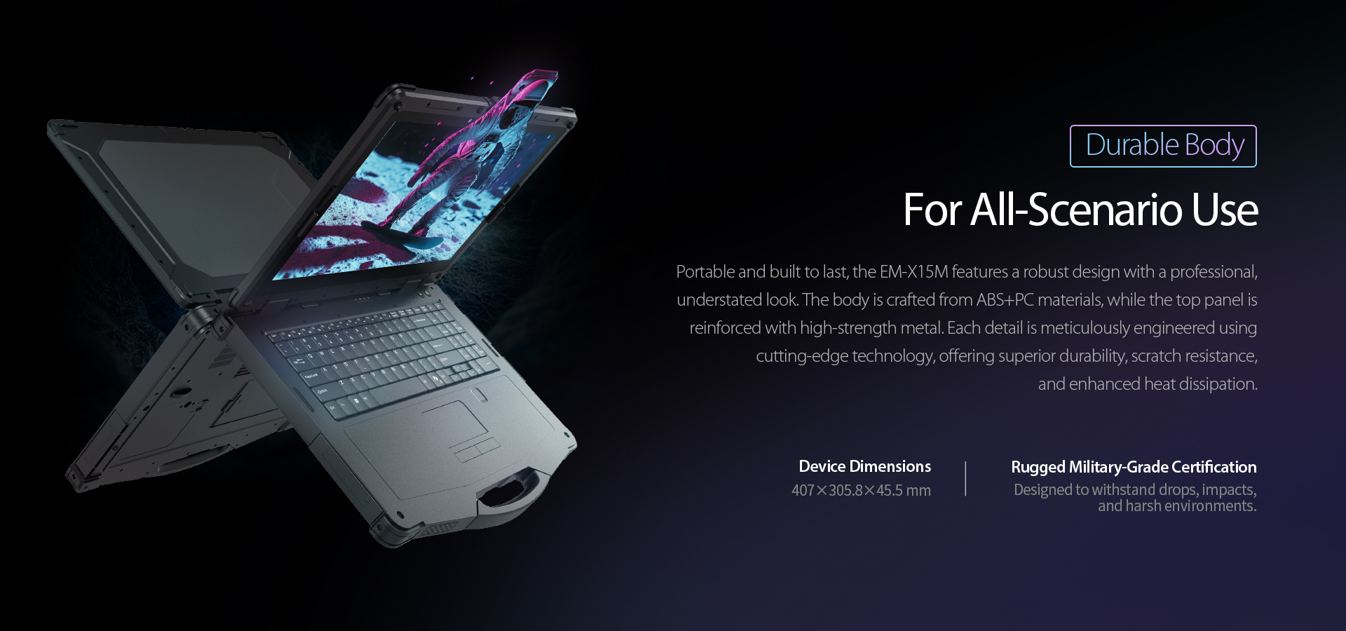 Portable and built to last, the EM-X15M features a robust design with a professional understated look. 