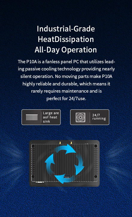 The Pl0A is a fanless panel PC that utilizes leading passivecooling technology providing nearly silent operation.