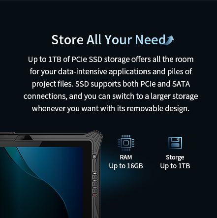 Up to lTB of PCle SSD storage offers all the room for your data-intensiveapplications and piles of project files.