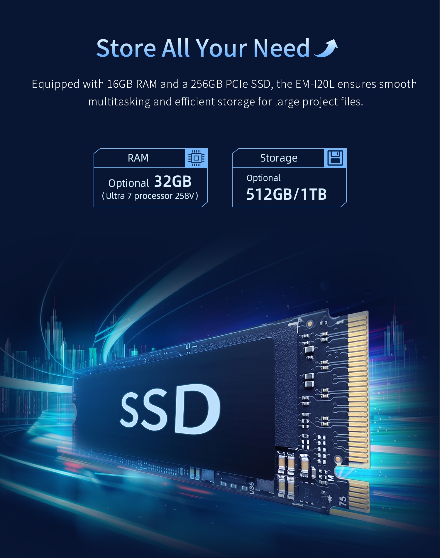 EM-I20L rugged Windows tablet with RAM and PCIe SSD storage for industrial field applications