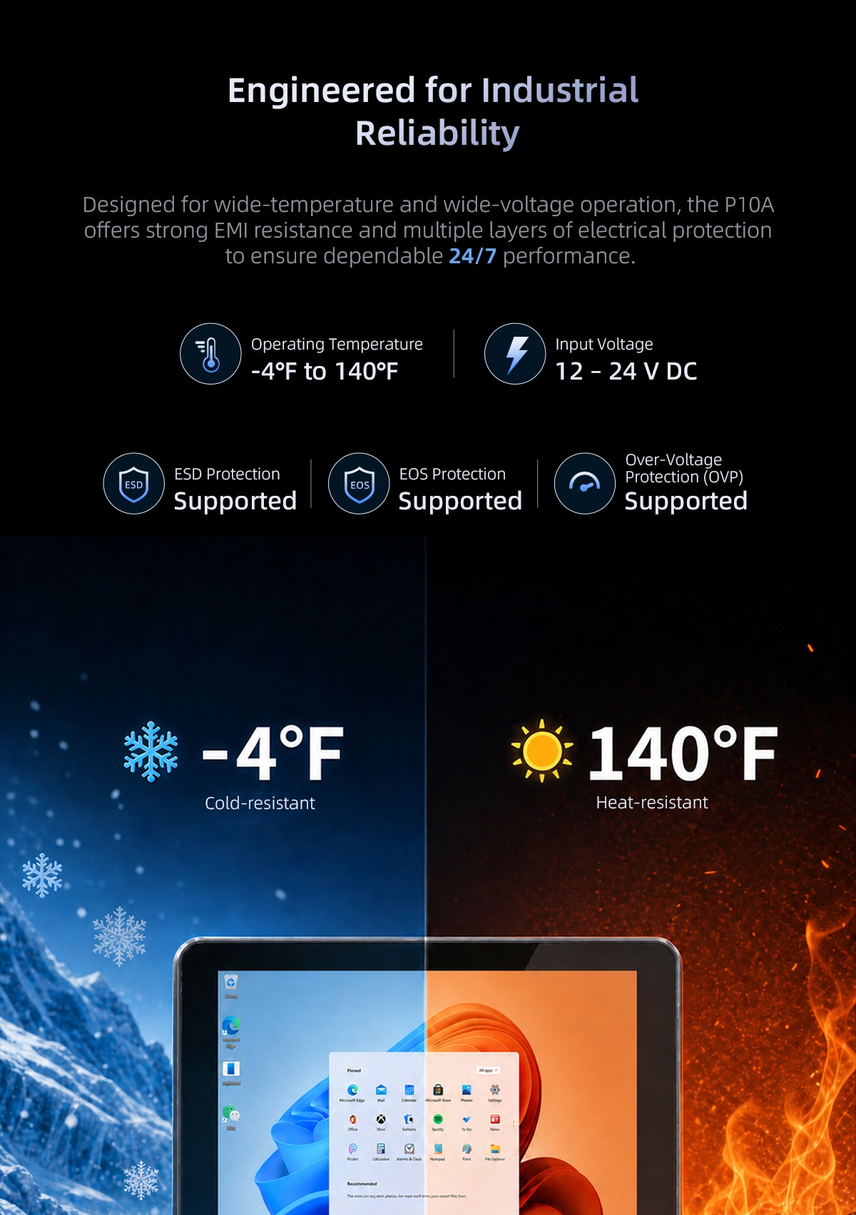 P10A industrial panel PC designed for wide-temperature industrial environments