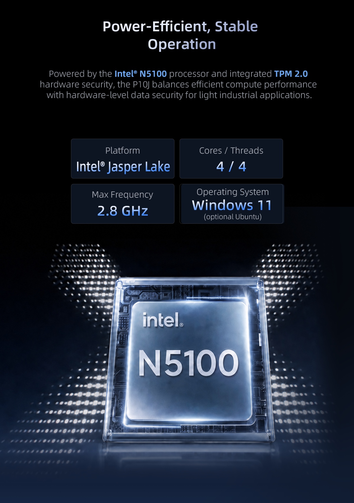 P10J Windows industrial panel PC with Intel N5100 processor and TPM 2.0 security