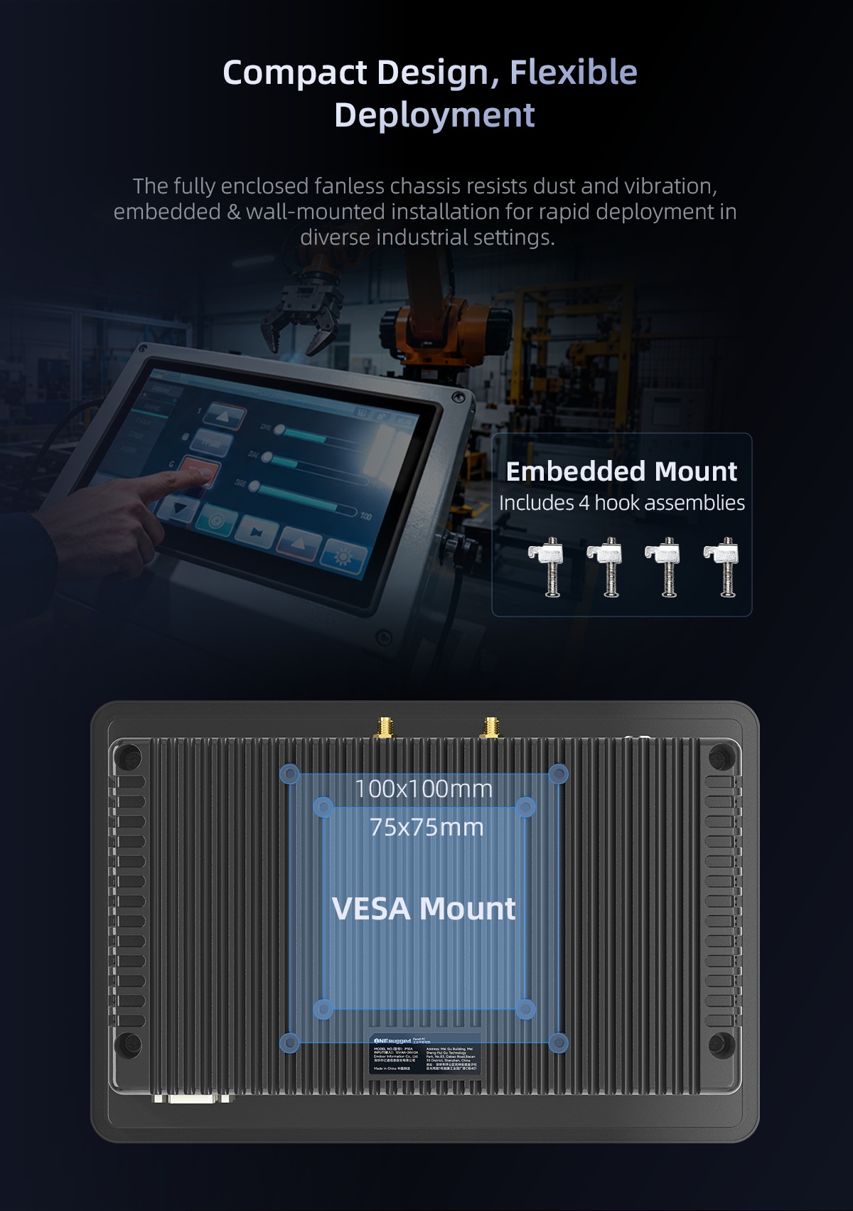P10J industrial panel PC for embedded and wall-mounted installation