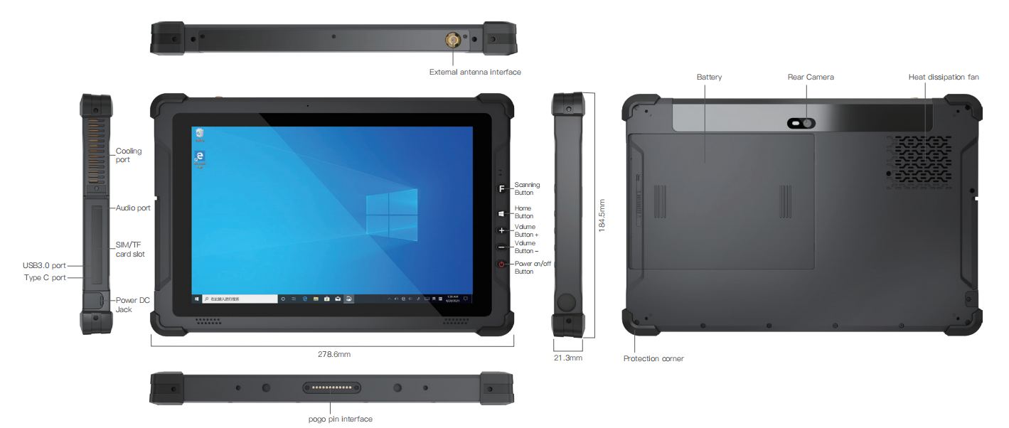 Seis Visualizações de 10.1'' Intel: EM-I12U Rugged Tablet